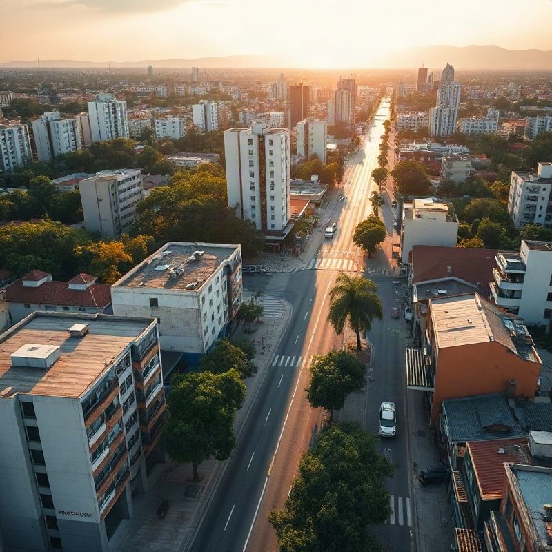 Vista aérea editorial da malha urbana de Curitiba próxima ao bairro Batel